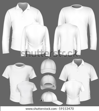Vector. Men’s polo shirt and t-shirt design template and baseball cap.