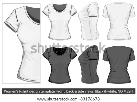 Vector. Women'S T-Shirt Design Template (Front, Back And Side View). No ...