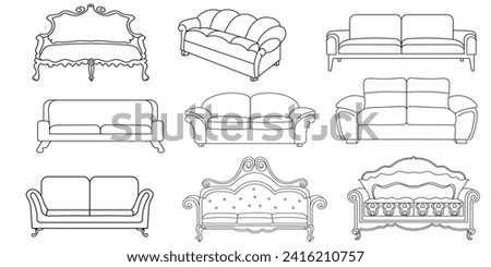 Sofa line Icons. Furniture design. Collection of sofa illustration. Modern furniture set isolated on white background.