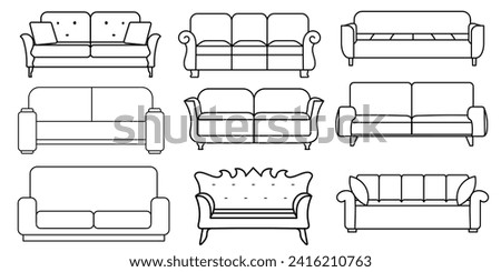 Sofa line Icons. Furniture design. Collection of sofa illustration. Modern furniture set isolated on white background.