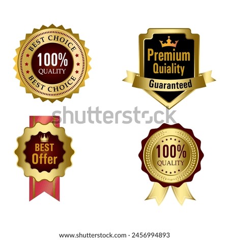 Set of Quality Badges and Labels Design Elements. Golden badge labels and laurel retro vintage collection. Emblem premium luxury logo in retro style arrows frames vector template badges collection.