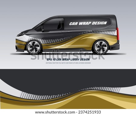 Gold wavy van wrap design with racing style