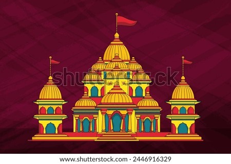 Traditional Hindu Temple with red flag isolated North Indian style Hindu temple