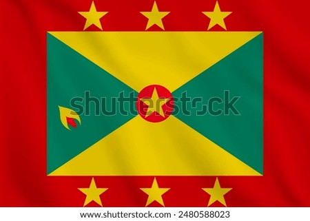 3d illustration waving flag of Grenada. Vector flag of Grenada. Symbol of Grenada.