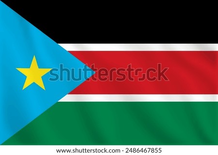 3d illustration waving flag of South Sudan. Vector flag of South Sudan. Symbol of South Sudan.