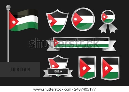 Jordan flag set. Collection of Jordan national emblems. Flat design of flags collection