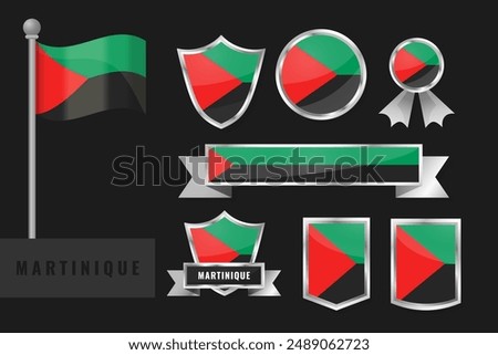 Martinique Flag Icons and Badges in Modern Design Set