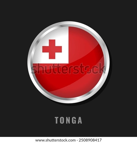 Tonga round framed national flag. Circular glossy flag of Tonga.