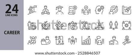 Career line icons set with Success, Growth, Work, Goals, Motivation, Achievements. Editable Stroke