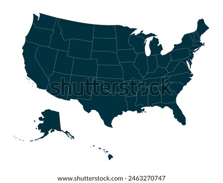 USA map with state borders capitals Editable vector illustration isolated on white background