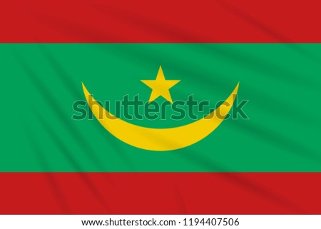 Flag Mauritania swaying in the wind, realistic vector.