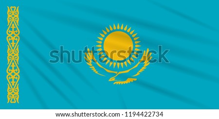 Flag Kazakhstan swaying in the wind, realistic vector.