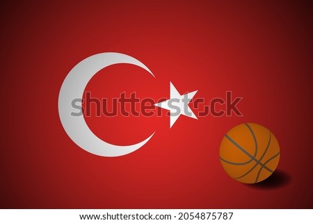 Turkey flag with realistic basketball ball, vector