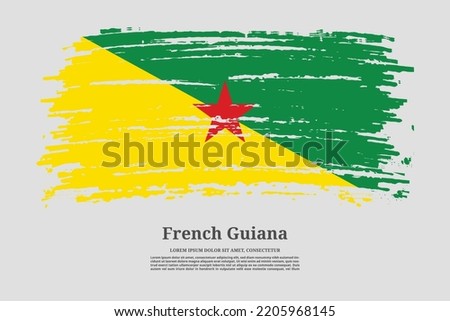 French Guiana flag with brush stroke effect and information text poster, vector background