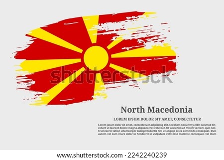North Macedonia flag grunge brush and text poster, vector