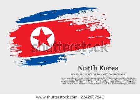 North Korea flag grunge brush and text poster, vector