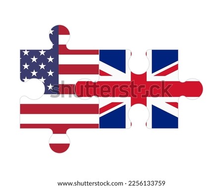 Connected puzzle of flags of US and United Kingdom, vector
