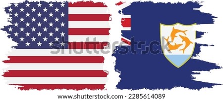 Anguilla and USA grunge flags connection, vector