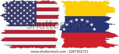 Venezuela and USA grunge flags connection, vector