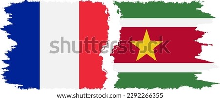 Suriname and France grunge flags connection, vector