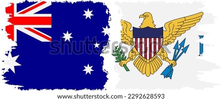 United States Virgin Islands and Australia grunge flags connection, vector