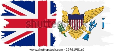 United States Virgin Islands and UK grunge flags connection, vector