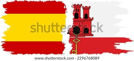 Gibraltar and Spain grunge flags connection, vector
