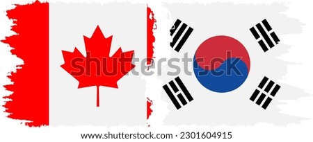 South Korea and Canada grunge flags connection, vector