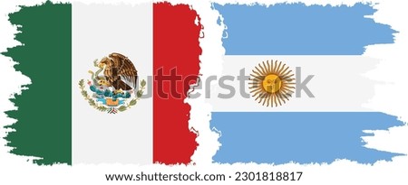 Argentina and Mexico grunge flags connection, vector