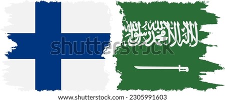Saudi Arabia and Finland grunge flags connection, vector