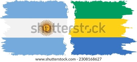Gabon and Argentina grunge flags connection, vector
