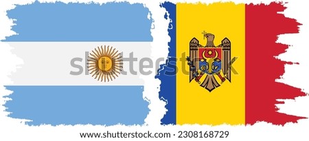 Moldova and Argentina grunge flags connection, vector