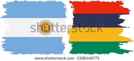 Mauritius and Argentina grunge flags connection, vector