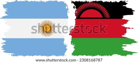 Malawi and Argentina grunge flags connection, vector