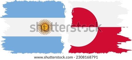Greenland and Argentina grunge flags connection, vector