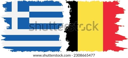 Belgium and Greece grunge flags connection, vector