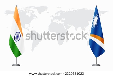 India and Marshall Islands flags for official meeting against background of world map.