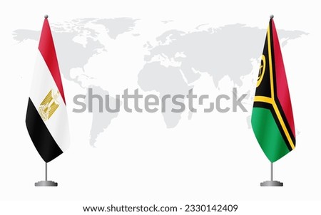 Egypt and Vanuatu flags for official meeting against background of world map.