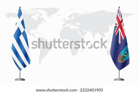 Greece and Montserrat flags for official meeting against background of world map.