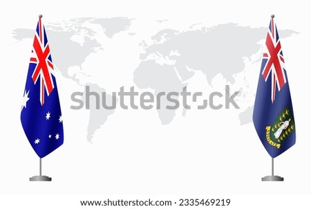 Australia and British Virgin Islands flags for official meeting against background of world map.