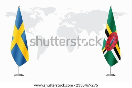 Sweden and Dominica flags for official meeting against background of world map.