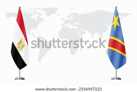 Egypt and Democratic Republic of Congo flags for official meeting against background of world map.