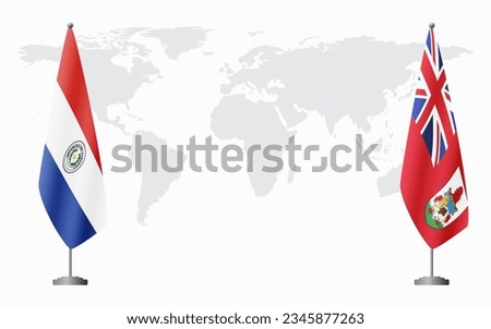 Paraguay and Bermuda flags for official meeting against background of world map.