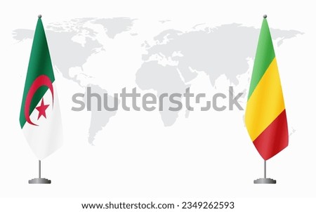 Algeria and Mali flags for official meeting against background of world map.