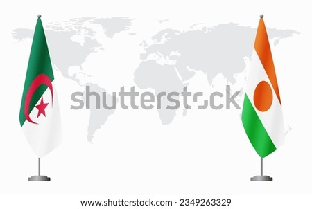Algeria and Niger flags for official meeting against background of world map.