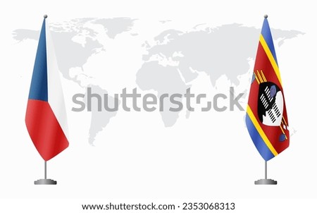 Czech Republic and Kingdom of eSwatini - Swaziland flags for official meeting against background of world map.