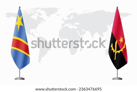 Democratic Republic of Congo and Angola flags for official meeting against background of world map.