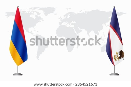 Armenia  and American Samoa flags for official meeting against background of world map.