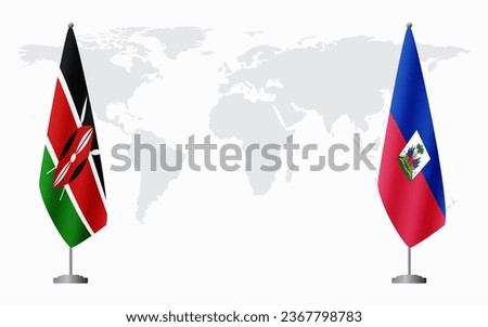 Kenya and Haiti flags for official meeting against background of world map.