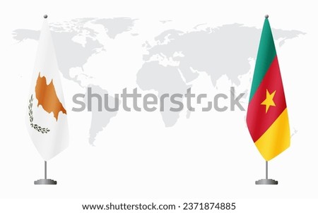 Republic of Cyprus and Cameroon flags for official meeting against background of world map.